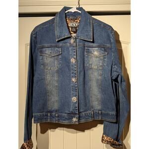 Women's Berek Blue Denim Jacket with Leopard Print Accents